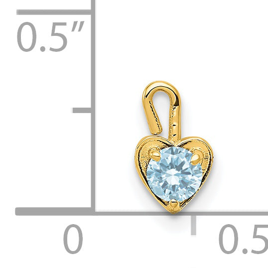 14K Yellow Gold 14Ky March Synthetic Birthstone Heart Charm
