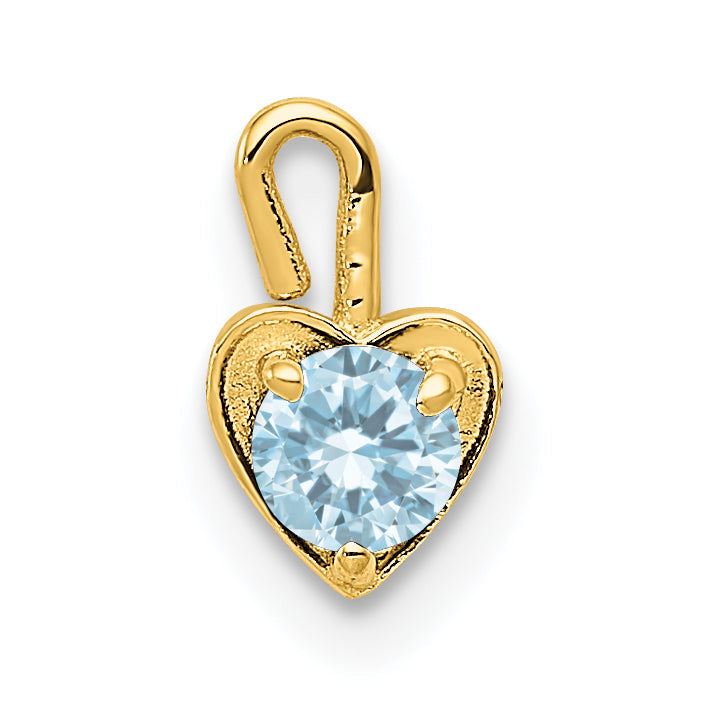 14K Yellow Gold 14Ky March Synthetic Birthstone Heart Charm