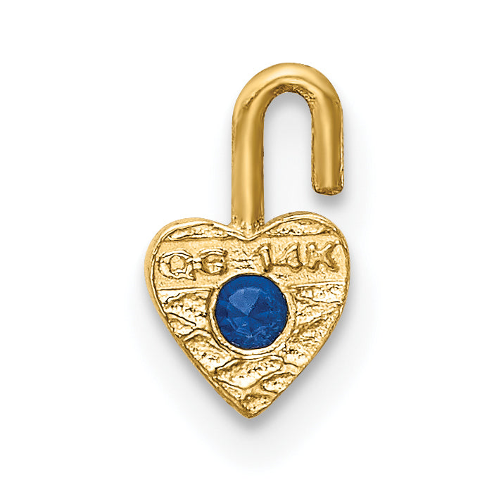 14K Yellow Gold 14Ky September Synthetic Birthstone Heart Charm