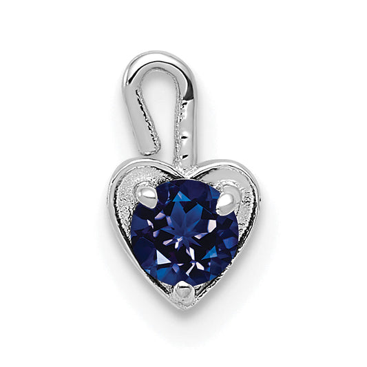 14K White Gold September Synthetic Birthstone Heart Charm