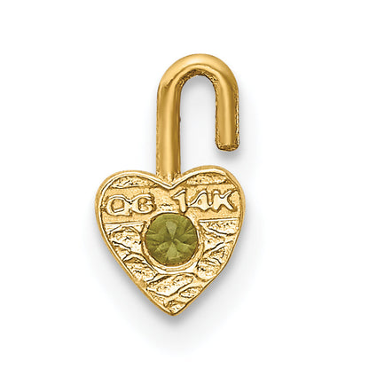 14K Yellow Gold 14Ky August Synthetic Birthstone Heart Charm