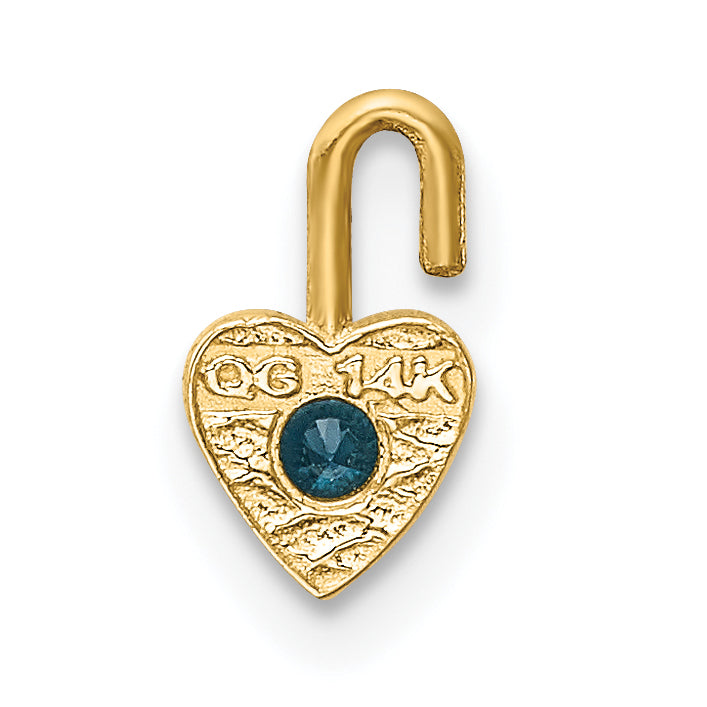 14K Yellow Gold 14Ky December Synthetic Birthstone Heart Charm