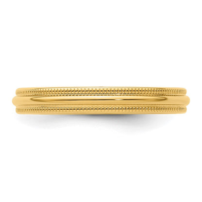 14k Yellow Gold 3mm Milgrain Half Round Comfort Fit Wedding Band Ring