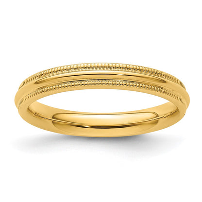18k Yellow Gold 3mm Milgrain Half Round Comfort Fit Wedding Band Ring