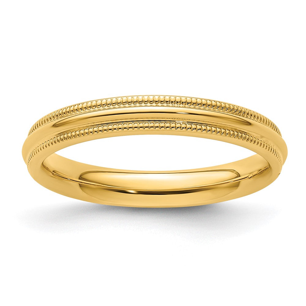 14k Yellow Gold 3mm Milgrain Half Round Comfort Fit Wedding Band Ring