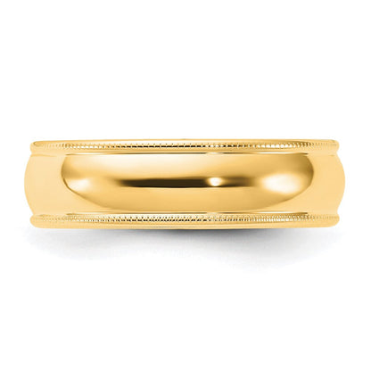 18k Yellow Gold 6mm Milgrain Half Round Comfort Fit Wedding Band Ring