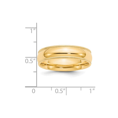 Solid 18K Yellow Gold 6mm Milgrain Comfort Wedding Men's/Women's Wedding Band Ring Size 7.5