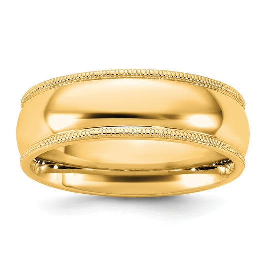 10K Yellow Gold 10Ky 6.5mm Milgrain Comfort Fit Band Size 7
