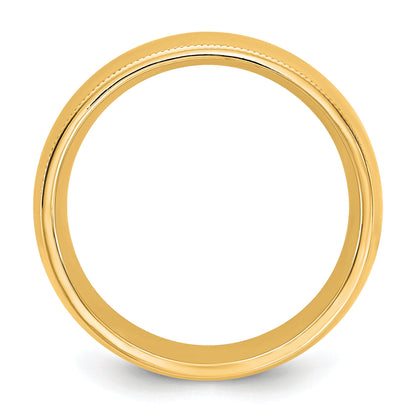 10K Yellow Gold 10Ky 7mm Milgrain Comfort Fit Band Size 14