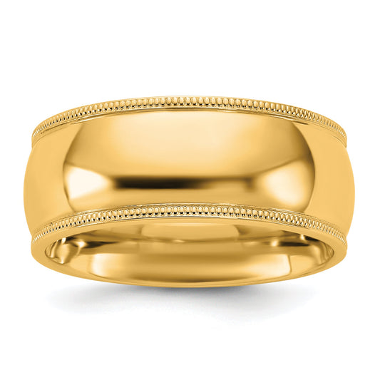 10K Yellow Gold 10Ky 8mm Milgrain Comfort Fit Band Size 8