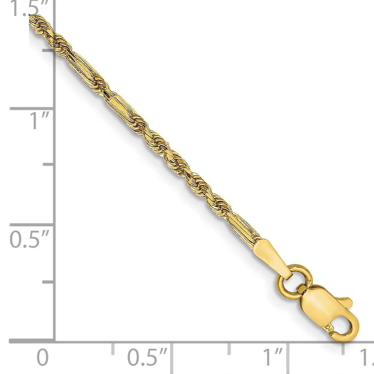 14K Yellow Gold 10 Inch 1.8mm Diamond-Cut Milano Rope With Lobster Clasp Anklet