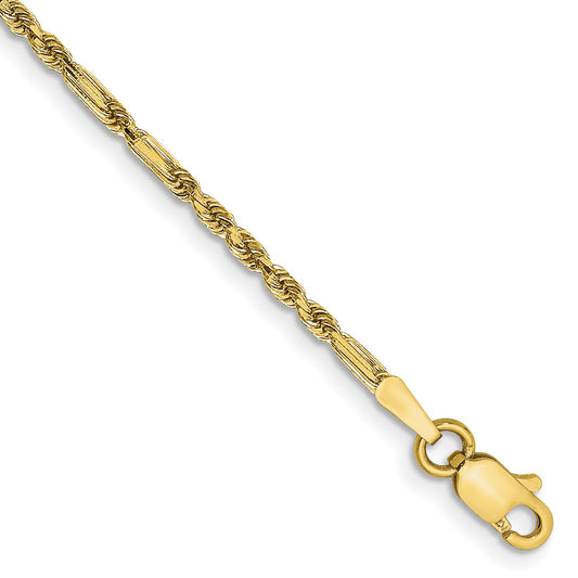 14K Yellow Gold 9 Inch 1.8mm Diamond-Cut Milano Rope With Lobster Clasp Chain Anklet