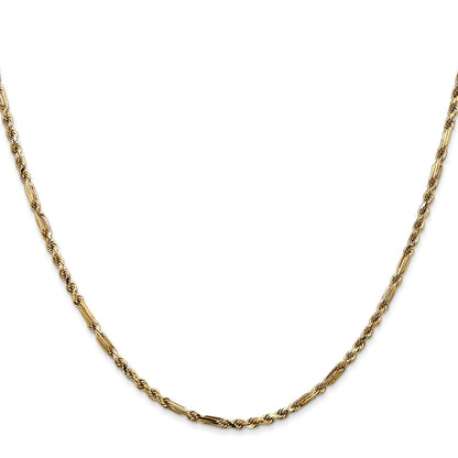 14K Yellow Gold 16 Inch 2.25mm Diamond-Cut Milano Rope With Lobster Clasp Chain Necklace