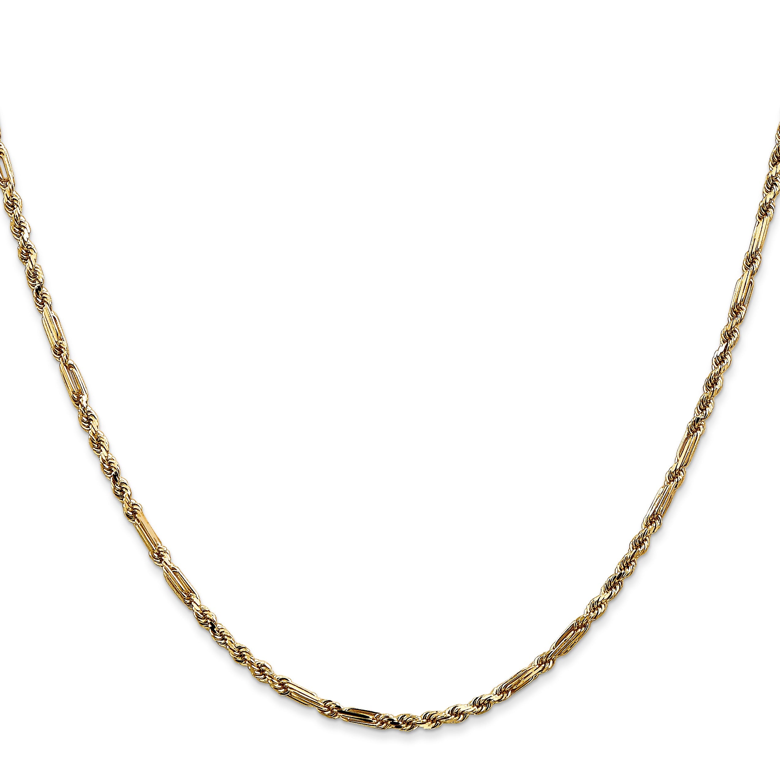 14K Yellow Gold 24 Inch 2.25mm Diamond-Cut Milano Rope With Lobster Clasp Chain Necklace