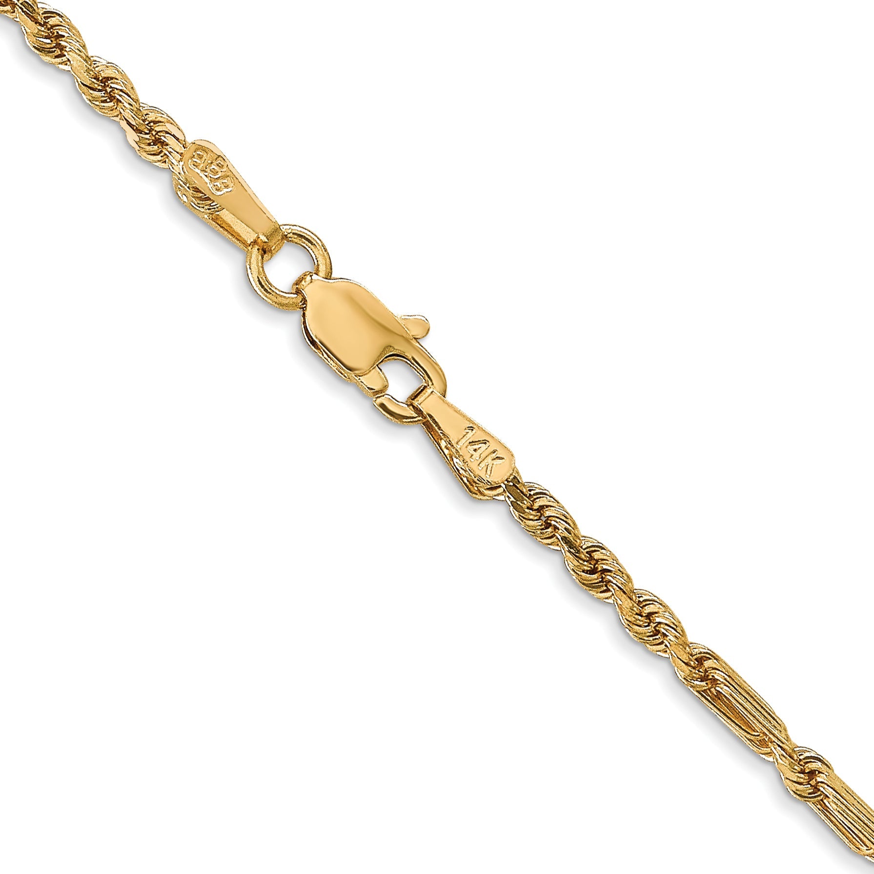 14K Yellow Gold 16 Inch 2.25mm Diamond-Cut Milano Rope With Lobster Clasp Chain Necklace