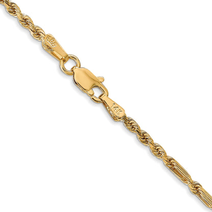 14K Yellow Gold 24 Inch 2.25mm Diamond-Cut Milano Rope With Lobster Clasp Chain Necklace