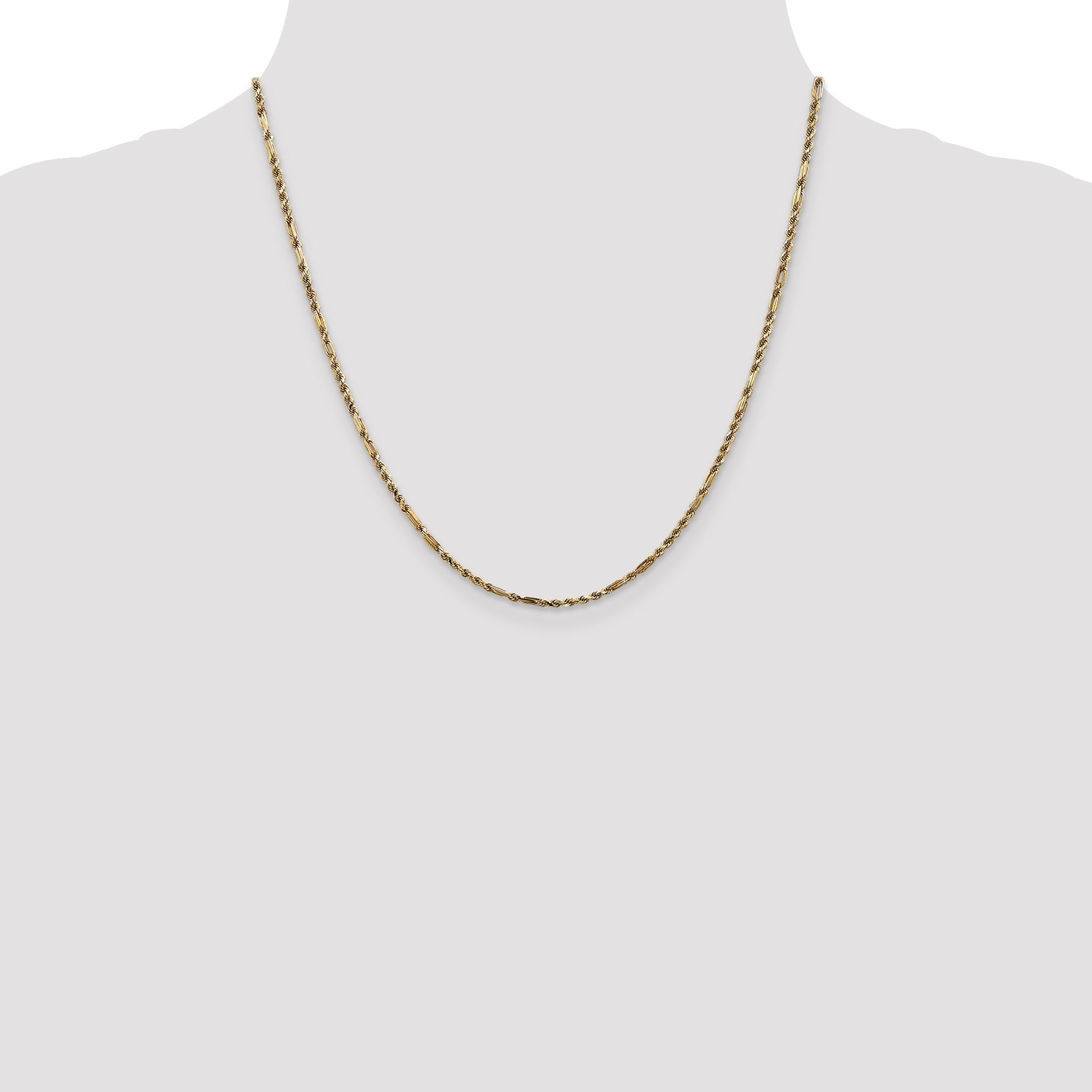 14K Yellow Gold 20 Inch 2.25mm Diamond-Cut Milano Rope With Lobster Clasp Chain Necklace