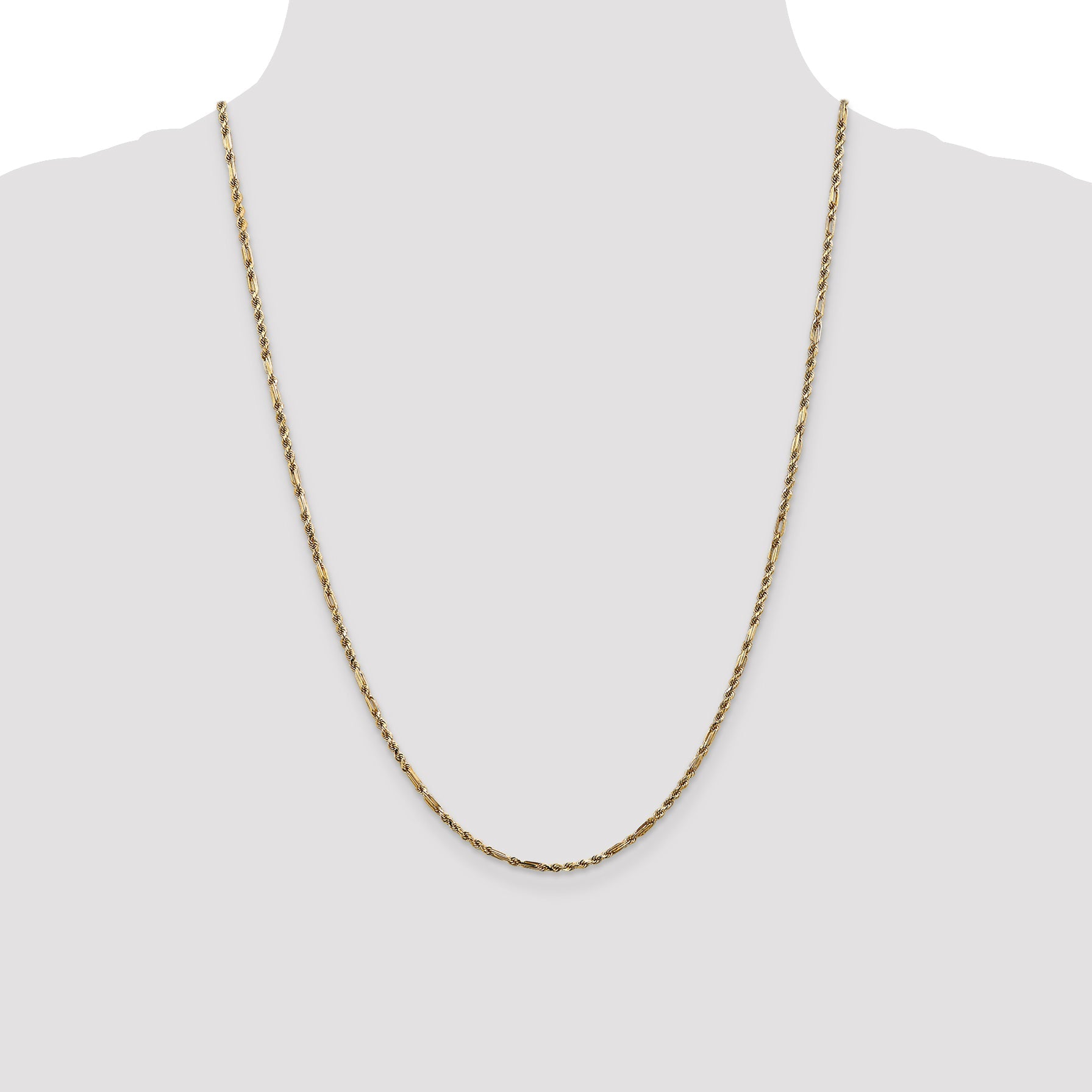14K Yellow Gold 24 Inch 2.25mm Diamond-Cut Milano Rope With Lobster Clasp Chain Necklace