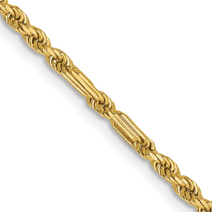 14K Yellow Gold 24 Inch 2.25mm Diamond-Cut Milano Rope With Lobster Clasp Chain Necklace