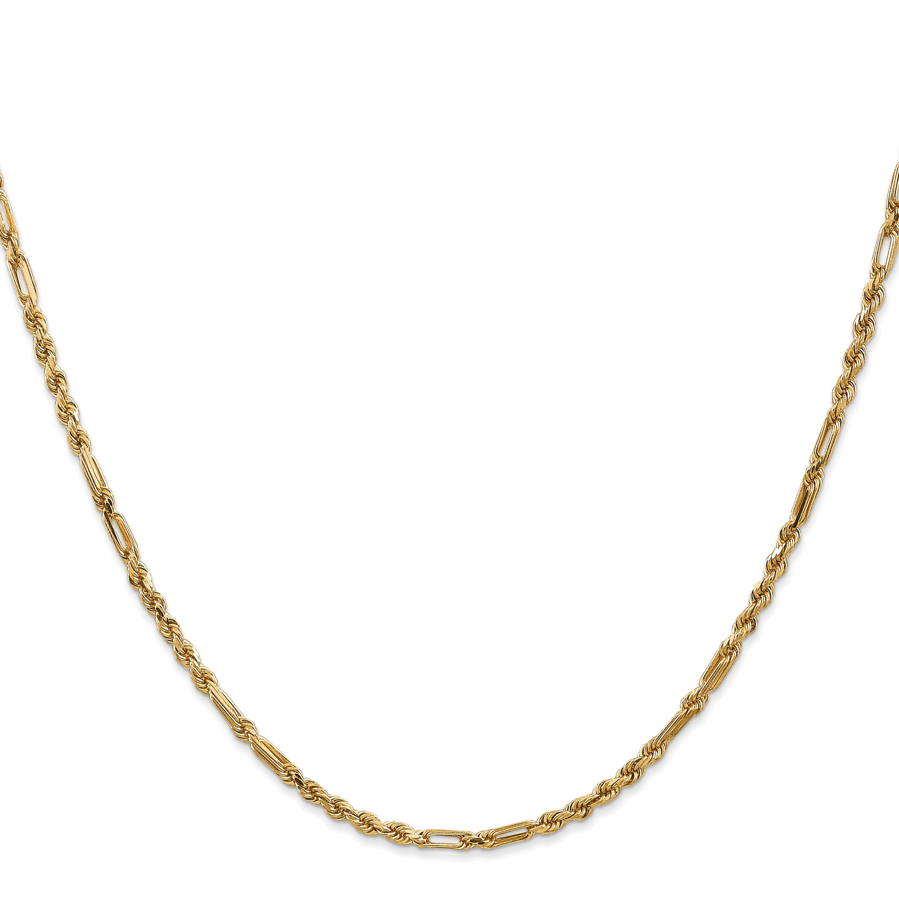 14K Yellow Gold 20 Inch 2.5mm Diamond-Cut Milano Rope With Lobster Clasp Chain Necklace