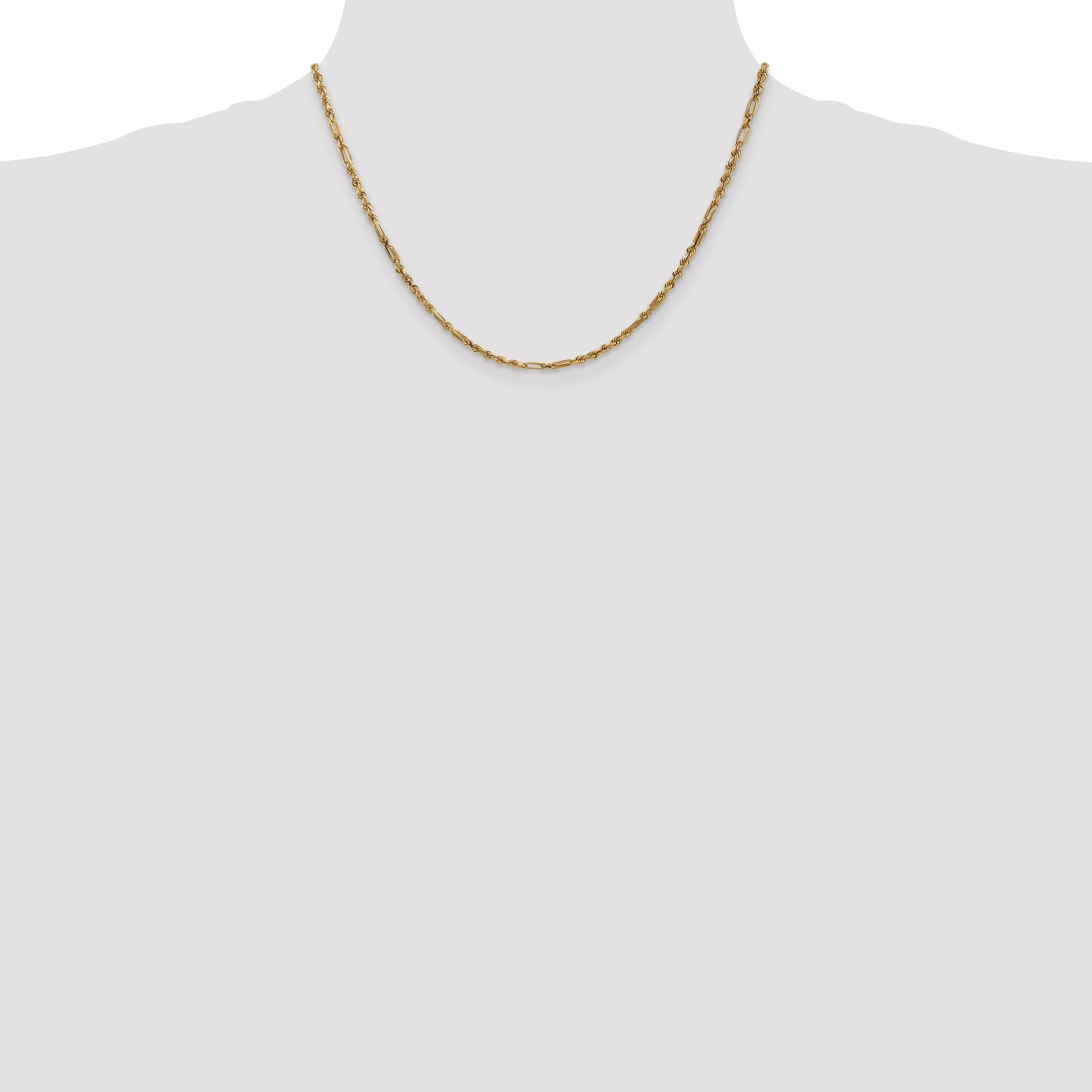 14K Yellow Gold 18 Inch 2.5mm Diamond-Cut Milano Rope With Lobster Clasp Chain Necklace