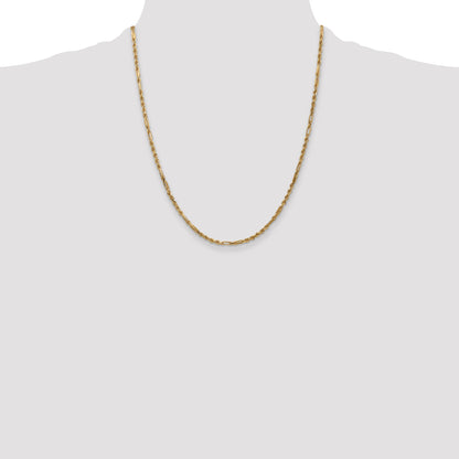 14K Yellow Gold 22 Inch 2.5mm Diamond-Cut Milano Rope With Lobster Clasp Chain Necklace