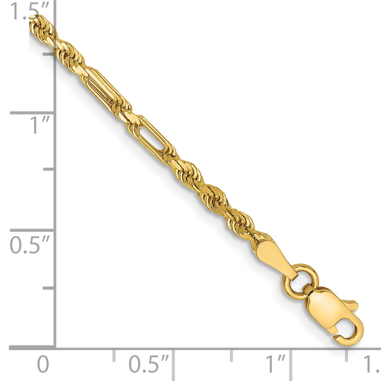 14K Yellow Gold 7 Inch 2.5mm Diamond-Cut Milano Rope With Lobster Clasp Chain Bracelet