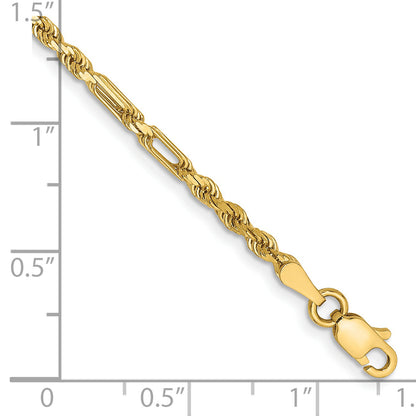 14K Yellow Gold 7 Inch 2.5mm Diamond-Cut Milano Rope With Lobster Clasp Chain Bracelet