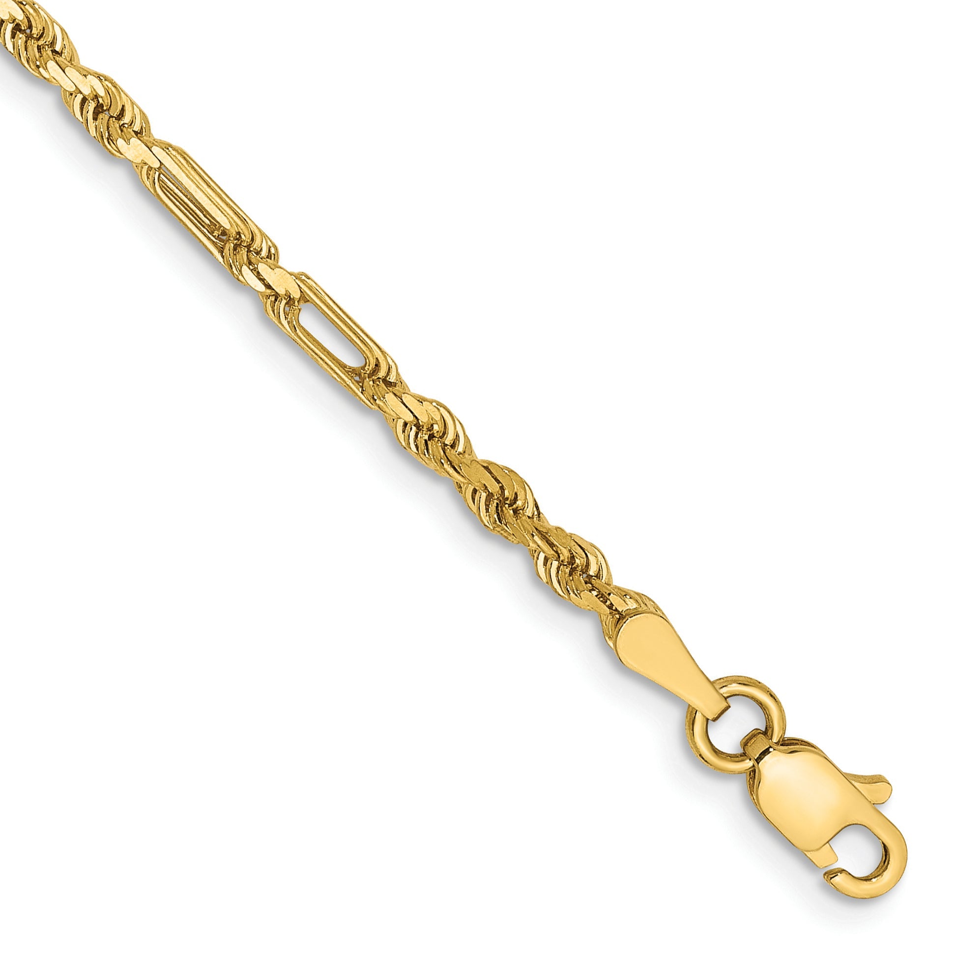 14K Yellow Gold 7 Inch 2.5mm Diamond-Cut Milano Rope With Lobster Clasp Chain Bracelet