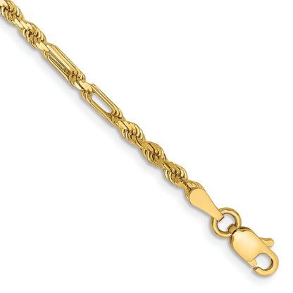 14K Yellow Gold 8 Inch 2.5mm Diamond-Cut Milano Rope With Lobster Clasp Chain Bracelet