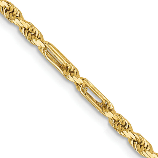 14K Yellow Gold 22 Inch 2.5mm Diamond-Cut Milano Rope With Lobster Clasp Chain Necklace