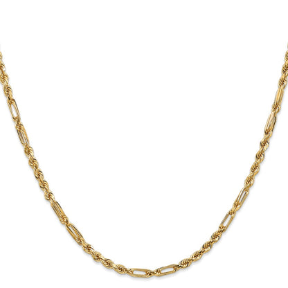 14K Yellow Gold 20 Inch 3mm Diamond-Cut Milano Rope With Lobster Clasp Chain Necklace
