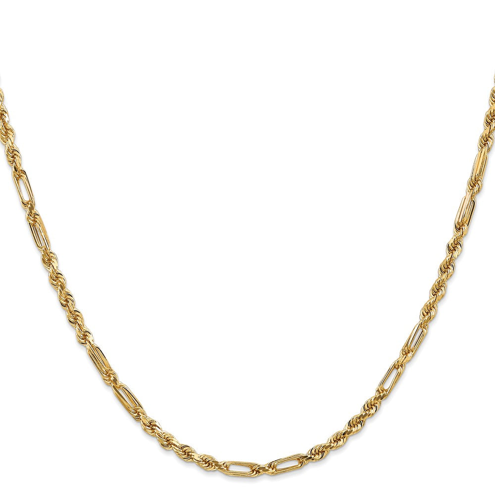 14K Yellow Gold 16 Inch 3mm Diamond-Cut Milano Rope With Lobster Clasp Chain Necklace