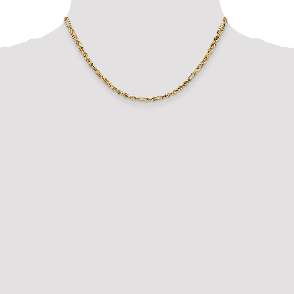 14K Yellow Gold 16 Inch 3mm Diamond-Cut Milano Rope With Lobster Clasp Chain Necklace