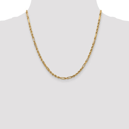 14K Yellow Gold 20 Inch 3mm Diamond-Cut Milano Rope With Lobster Clasp Chain Necklace