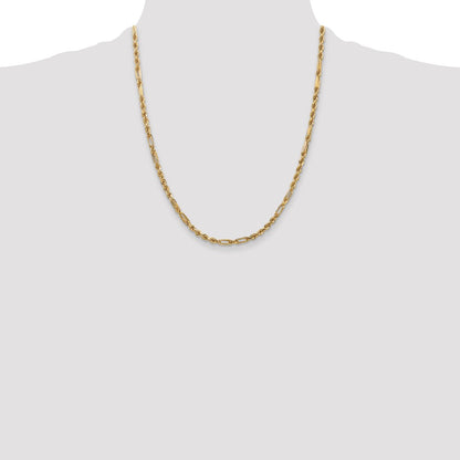14K Yellow Gold 22 Inch 3mm Diamond-Cut Milano Rope With Lobster Clasp Chain Necklace