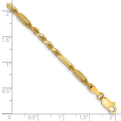 14K Yellow Gold 8 Inch 3mm Diamond-Cut Milano Rope With Lobster Clasp Chain Bracelet
