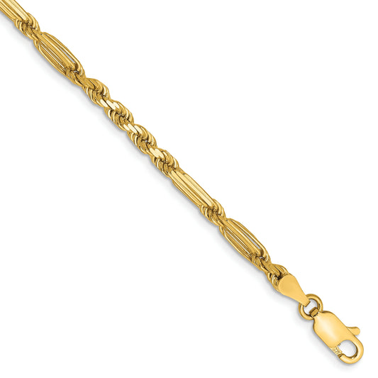 14K Yellow Gold 7 Inch 3mm Diamond-Cut Milano Rope With Lobster Clasp Chain Bracelet