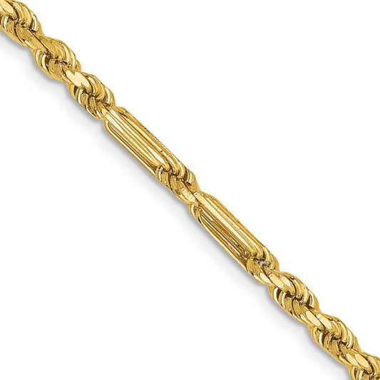 14K Yellow Gold 16 Inch 3mm Diamond-Cut Milano Rope With Lobster Clasp Chain Necklace