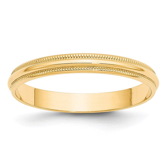 18k Yellow Gold 3mm Lightweight Milgrain Half Round Wedding Band Ring