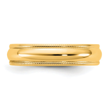 10K Yellow Gold 10Ky 4.5mm Lightweight Milgrain Half Round Band Size 14