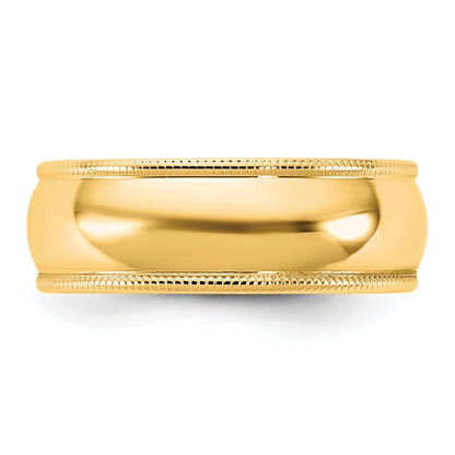 14K Yellow Gold 6.5mm Lightweight Milgrain Half Round Band