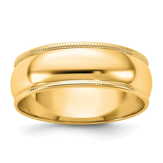 14K Yellow Gold 6.5mm Lightweight Milgrain Half Round Band