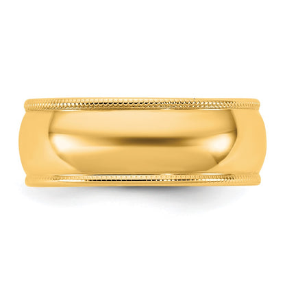 14K Yellow Gold 7mm Lightweight Milgrain Half Round Band
