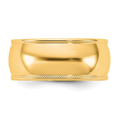 14K Yellow Gold 8mm Lightweight Milgrain Half Round Band