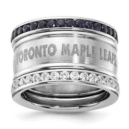 Stainless Steel Nhl Toronto Maple Leafs Blue & Clear Crystal Triple Ring Set (Size 9 Only)