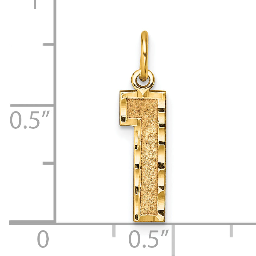 14K Yellow Gold Medium Diamond-Cut Number 1 Charm