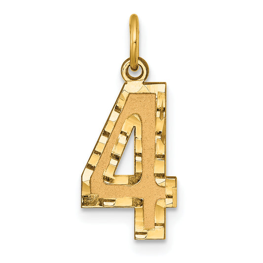 14K Yellow Gold Medium Diamond-Cut Number 4 Charm