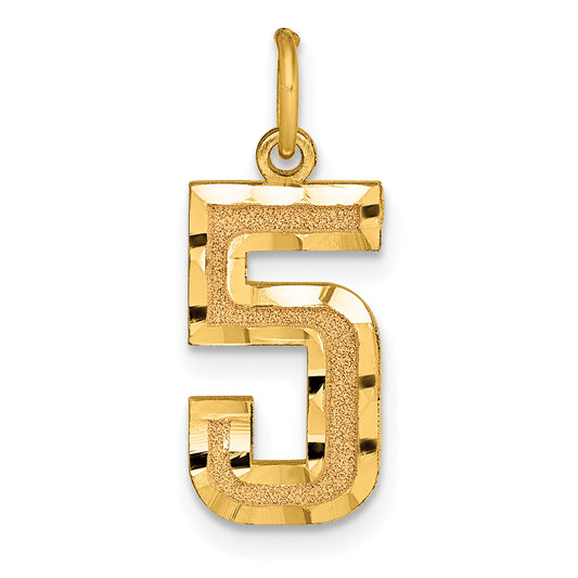 14K Yellow Gold Medium Diamond-Cut Number 5 Charm