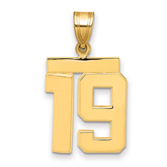 10K Yellow Gold Medium Polished Number 19 Charm